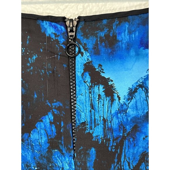 ZARA Blue Abstract Neoprene Pencil Skirt Medium | Stretch Bodycon Office - Picture 3 of 10